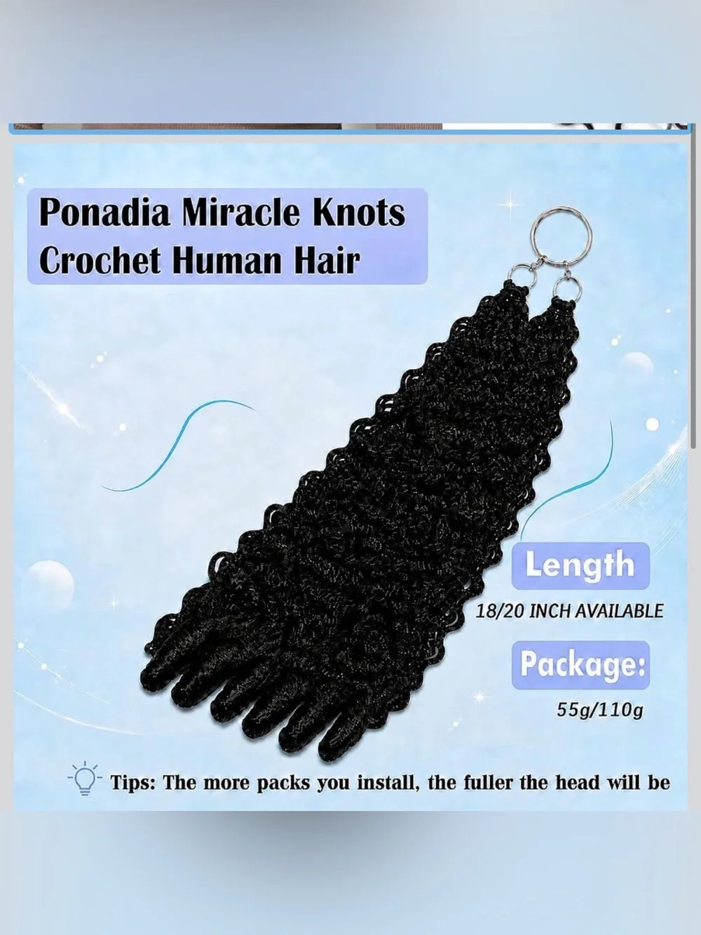 Miracle Knots Crochet Human Hair 20in 55g Burmese Curly Crochet Human Hair Pre-S